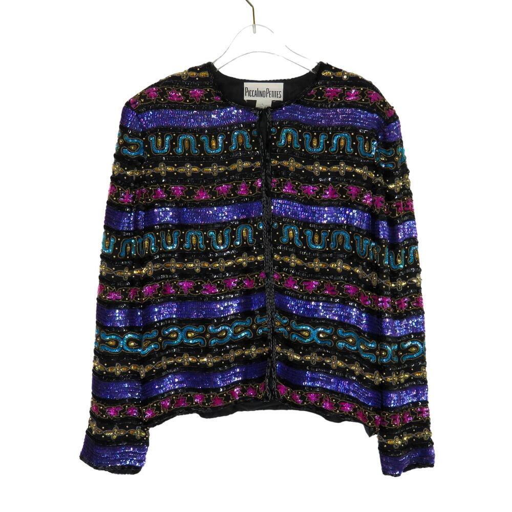 1980s Vintage Nina Piccalino Multicolor Colorful Beaded Sequin Blazer Jacket 14P
